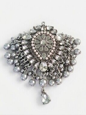 Silver-Tone Pearl & Crystal Teardrop Pendant Necklace